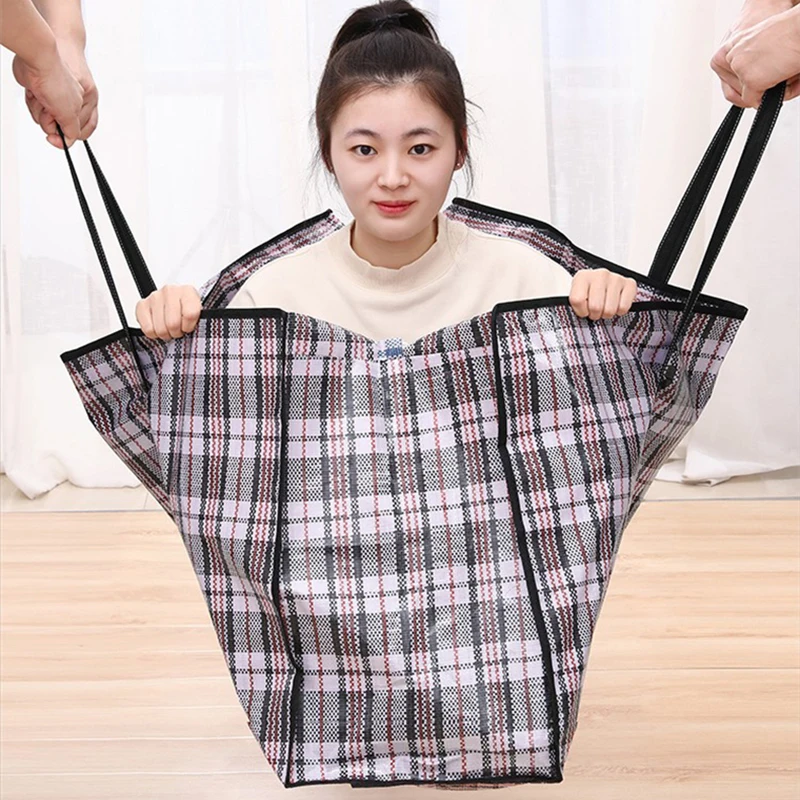 Stripe Woven Bag Large Capacity Storage Moving Bags Clothes Quilt Blanket Luggage Packing Package Zipper Tote Home Organizer 4