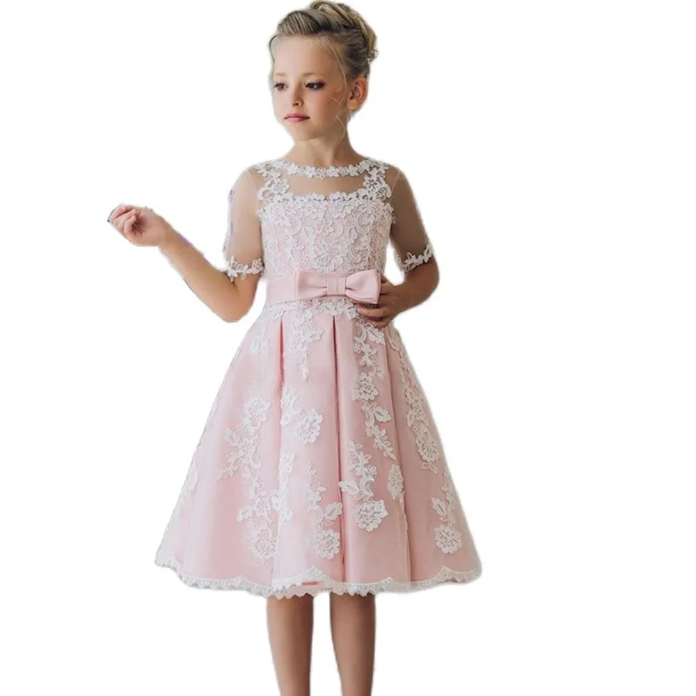 

Flower Girl Dresses Elegant Champagne Lace Appliqué Sleeveless Cascading Kids Pageant Gowns For Weddings First Communion Dresses