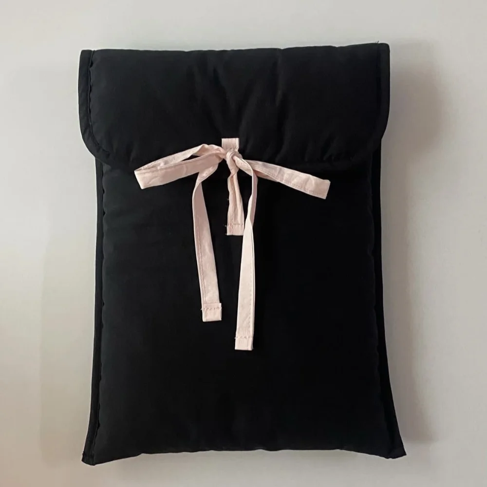 Bow Laptop Bag for Women Casual Niche Pink Bow Sweet Cute Solid Laptop Bag Cotton Briefcase Large Capacity Handbag New