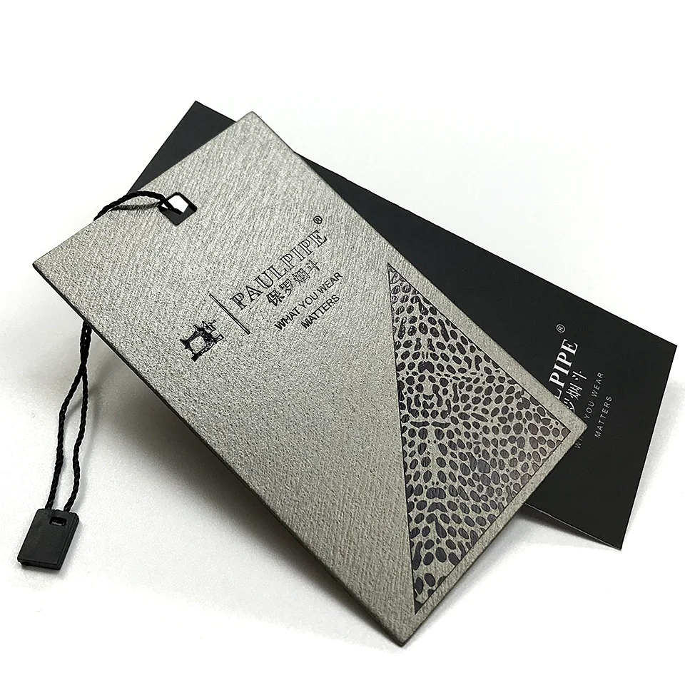 브랜드 로고가 있는 진주 종이 가격 태그, 의류 스윙 태그, 사용자 정의, 광택, 검정 및 금색, 특수 질감 