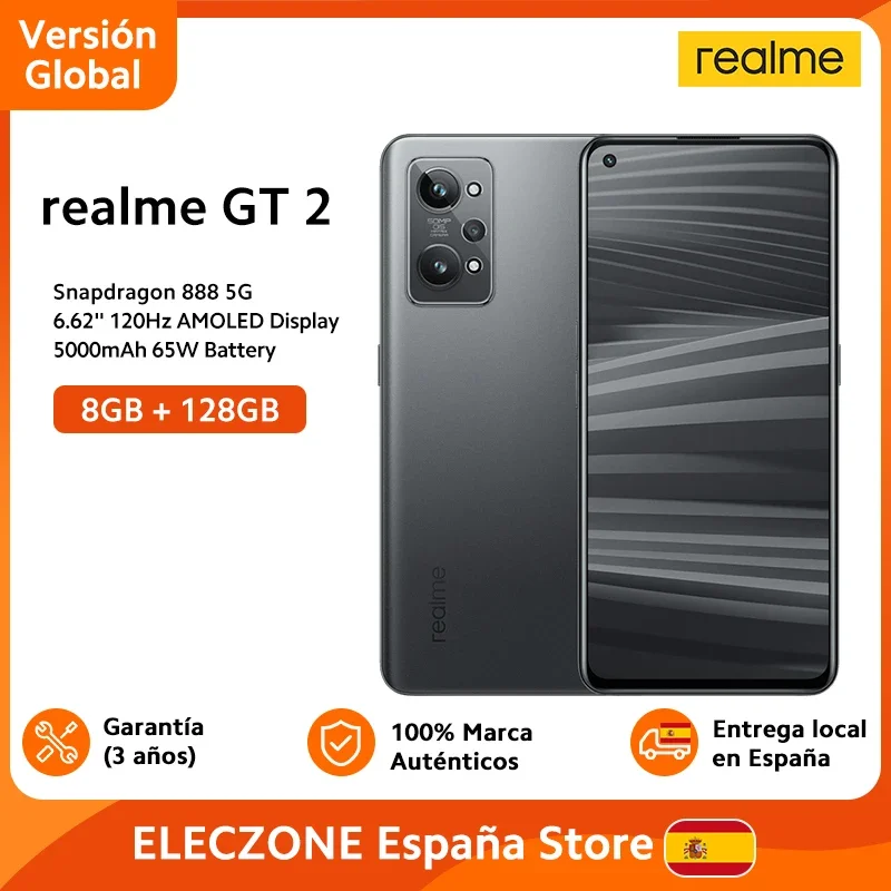 Versión Global realme GT 2 Snapdragon 888 5G Smartphone 6.62» AMOLED 120Hz Pantalla 5000mAh 65W Batería 50MP Triple Cámaras NFC