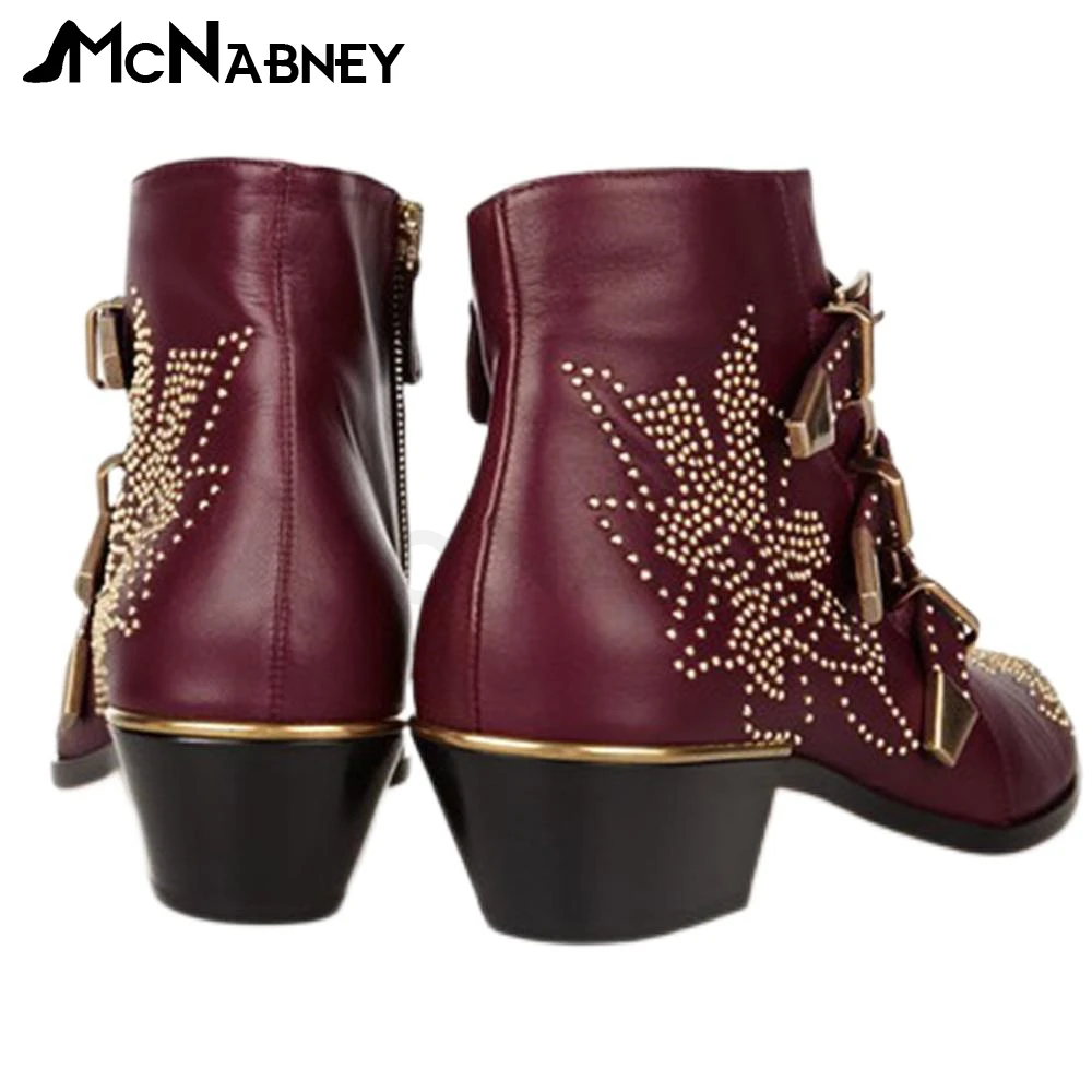 thumbnail image 1 of Botas de tobillo con tachuelas Botas de cuña con punta puntiaguda retro Botas de estilo británico para mujer Botas de vaquero occidental Multicolor Venta de gran tamaño, 1 of 5