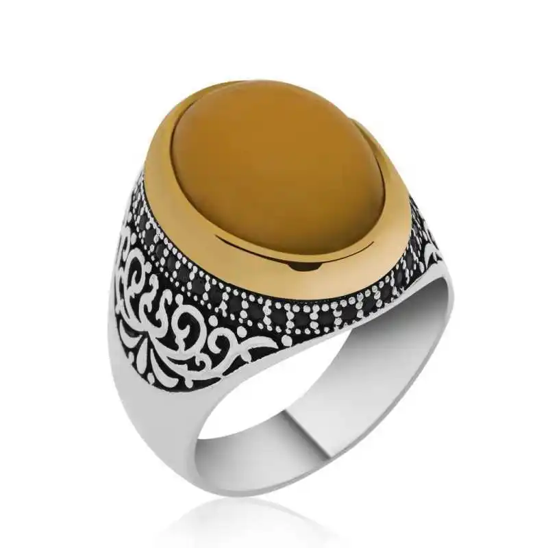 

Tevuli 925 Sterling Silver Amber Male Ring