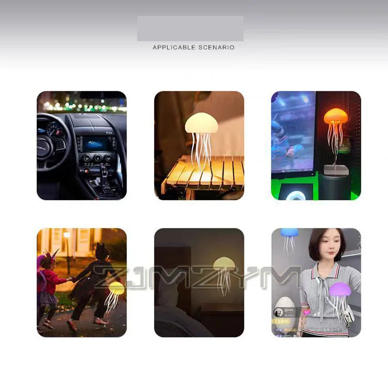 Voice Control Jellyfish Light USB Rechargeable Adjustable Color Changing LED Night Light Flexible Tentacles Bedside Lamp
