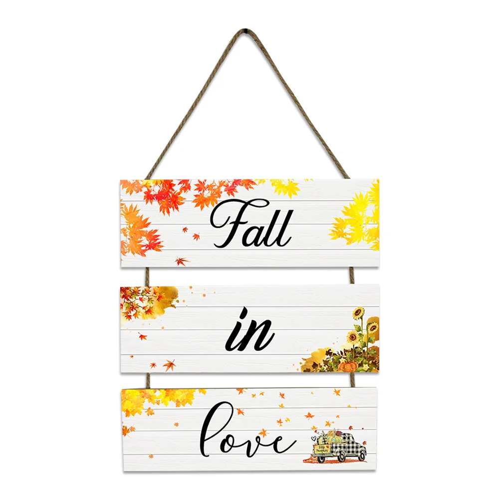 

Fall In Love Sign Hanging Wall Plaque Rustic Welcome Door Sign Blessed Thanksful Grateful Sign for Living Room Bedroom Porch