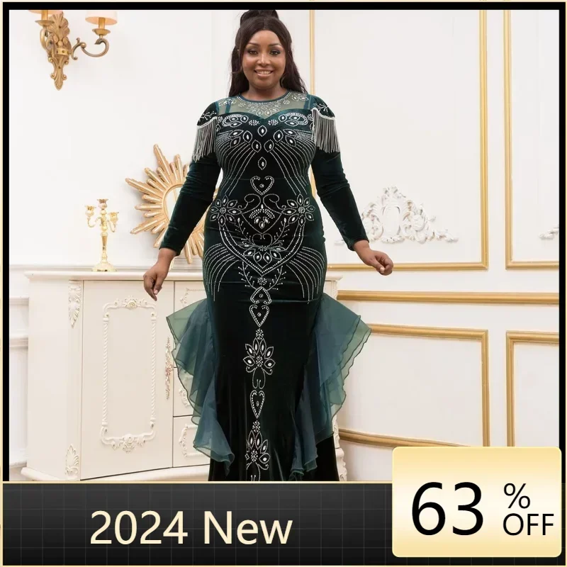 Velvet Long Dresses For Women Elegant Beading Tiered Ruffles Tassel Formal Banquet Evening Maxi Dress 2023 Prom Party Wrap Gowns elegant a line green maternity robes for photography tiered ruffles pregnant women dresses floor length baby shower gowns