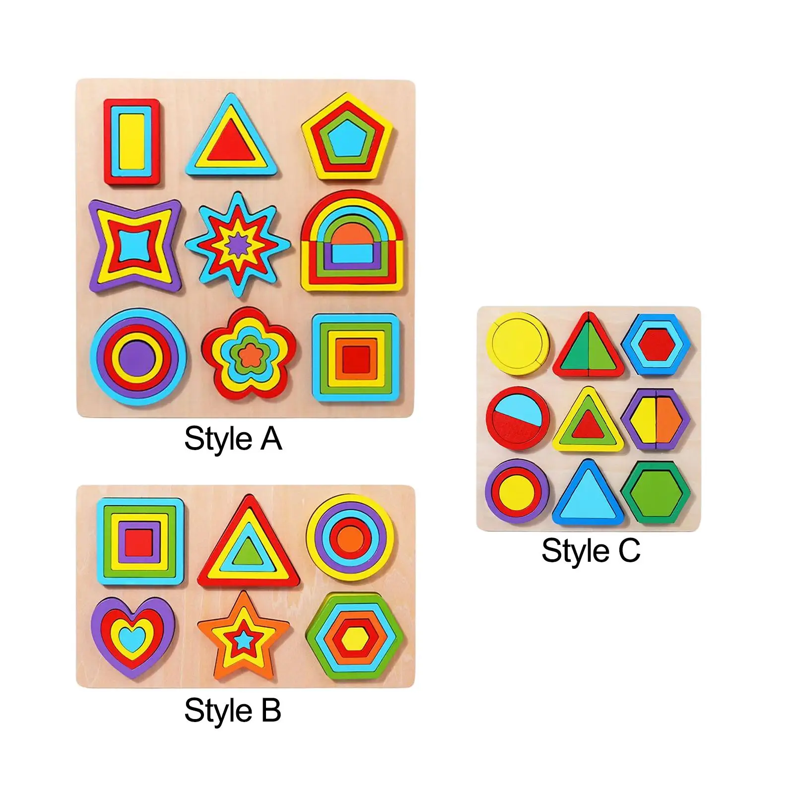 Wood Shape Sorting Puzzles Gift Geometric Board for 3 4 5 6 Years Old