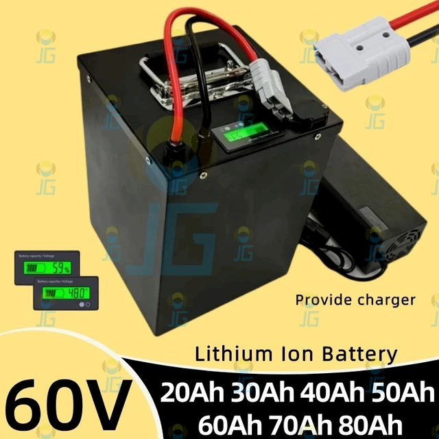 Batterie Lithium-Ion 60V 20Ah 30Ah 40Ah 50Ah 60Ah 70Ah 80Ah 2KW 4KW 3KW 5KW pour camping-car 3000w moto + chargeur 1