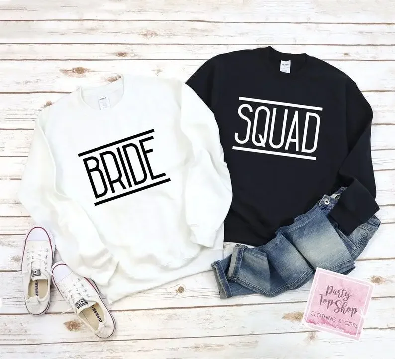 Bride Squad Wedding Party Sweatshirt Crewneck Personalized Matching Sweater Getting Ready Bridesmaid Morning 100% cotton top y2k