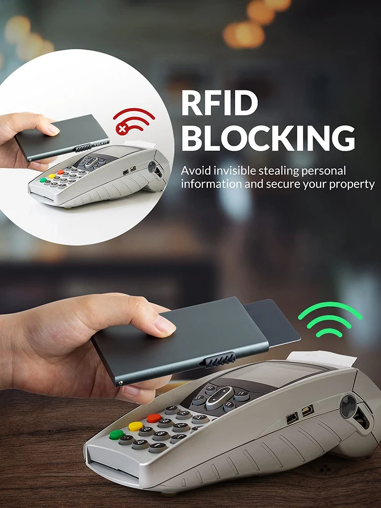 Portfel z saszetką na karty minimalistyczny cienki metalowy ochraniacz na karta blokująca RFID wyskakujący portfele na karty kredytowe dla mężczyzn