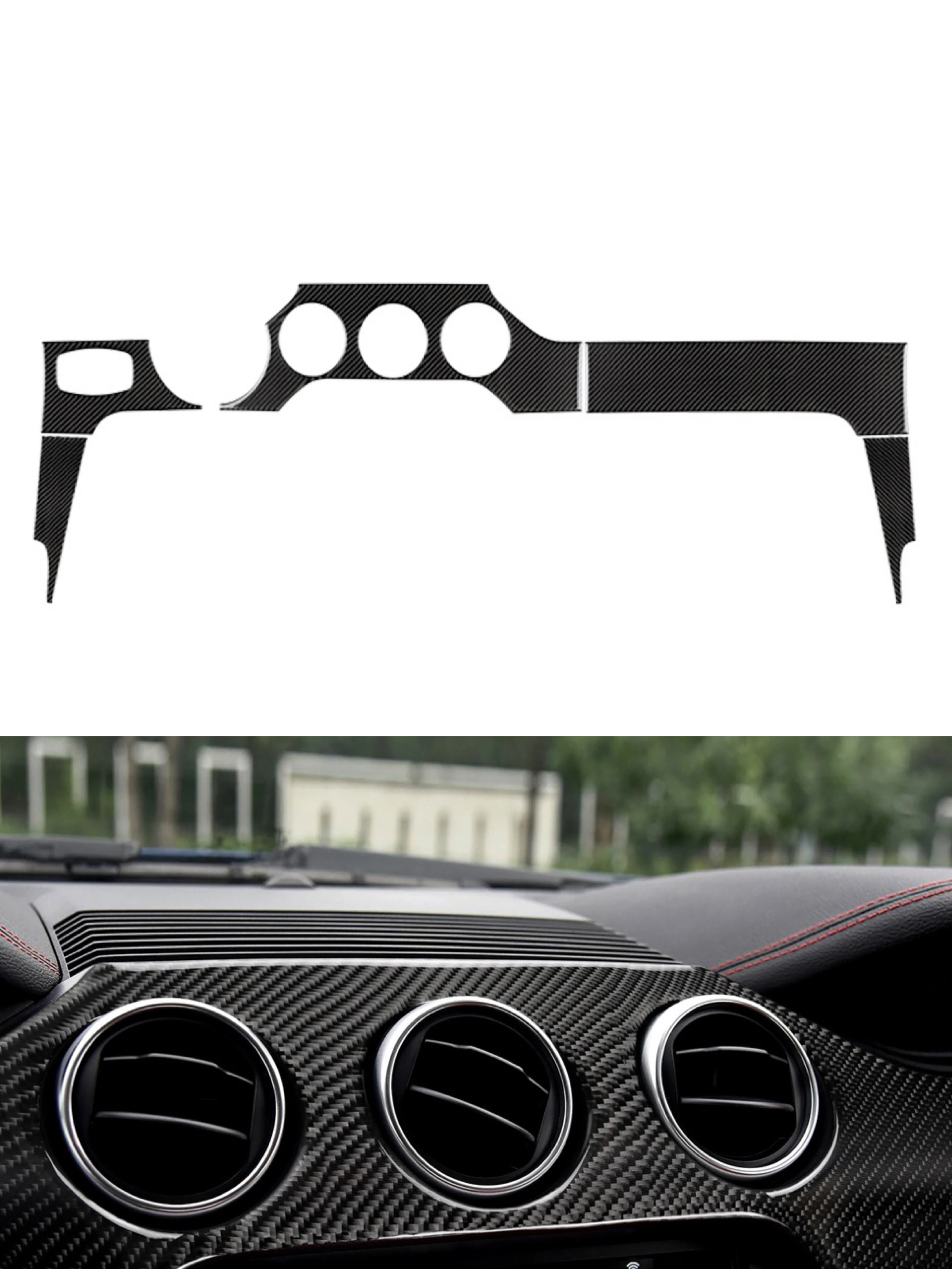 

For Ford Mustang 5Pcs Car Interior Dashboard Panel Cover Trim Decoration Sticker 2015 2016 2017 2018 2019 LHD Carbon Fiber ABS