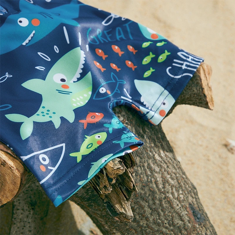 Toddler Baby Boys Shark Printed Swimwear Kid Children Beachwear Short Sleeve Zipper Bathing Suit Infant Swimsuit