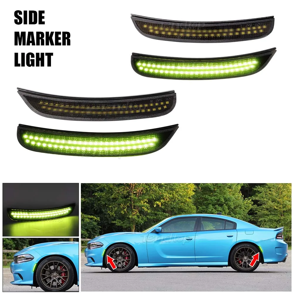 

4x LED Side Marker Lamp Green Lights Front Rear Fender Bumper Lights For Dodge Charger 2015-2023