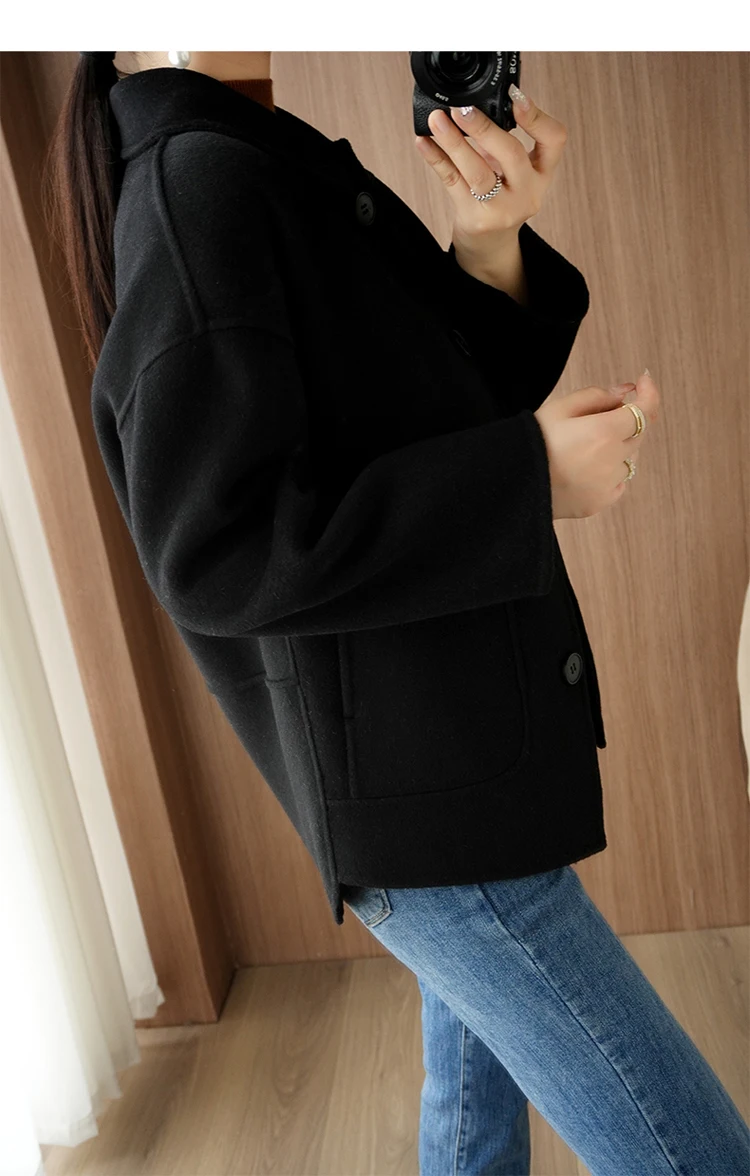 100% Pure Wool Woolen Overcoat Women's Short Korean Style Loose Double-Sided Woolen Coat Small Outer Wear Cashmere Thick