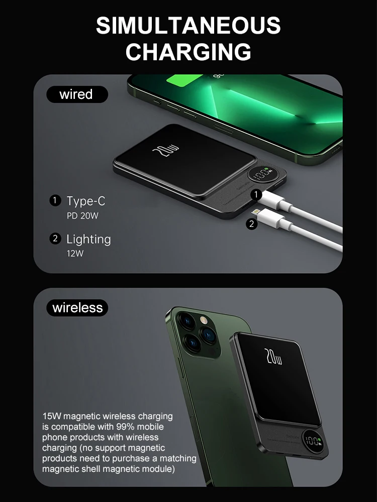 Mobile power bank for Macsafe Powerbank Wireless Charging Magnetic Ultra-Large Capacity 10000mah for iPhone 14, 13, 12 ,11