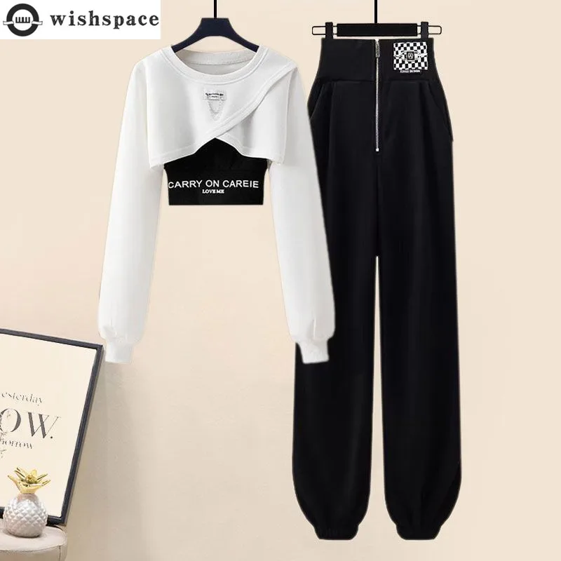 

Spring and Autumn Set Women's 2023 New Short Top Women's Fashion Slim and Versatile Casual Pants Age Reducing Two Piece Set