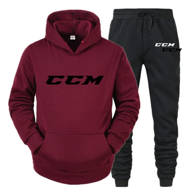 CCM Man Sets Hat Running Hoodie Sweatpants Men's Set 2PK Autumn Winter clothing Casual Woolen Hoodie suit Sportswear men sets 6