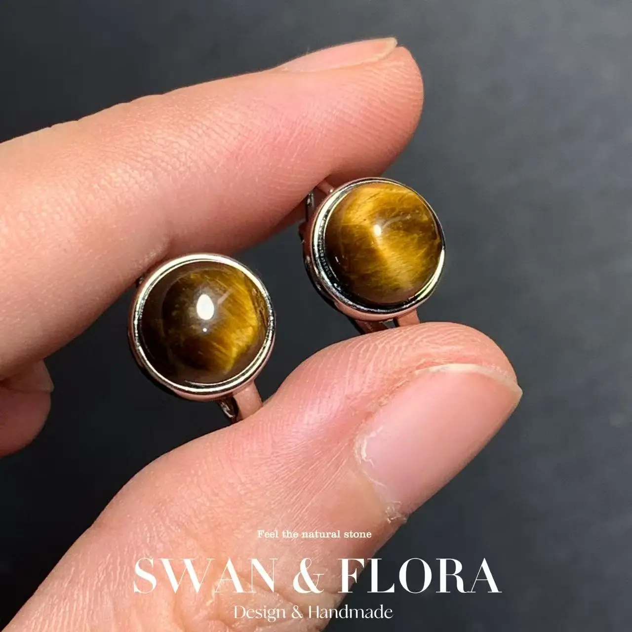 8MM ROUND VINTAGE Natural Tiger's Eye COPPER Stud Earrings for women Jewelry Gift gem jewelry Genuine send randomly