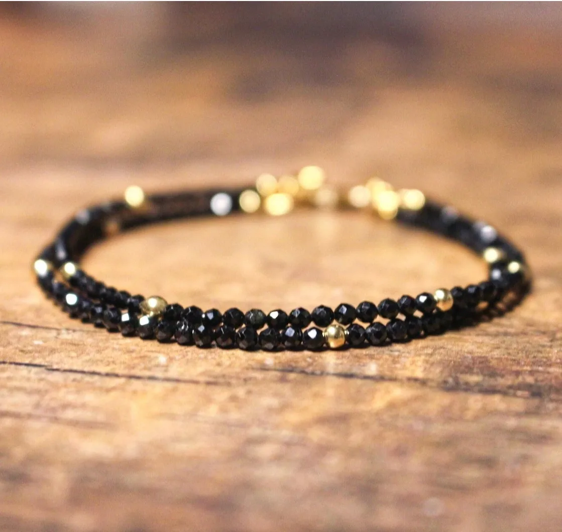 stone bead bracelet natural stone bracelet beaded bracelet crystal bracelet Black Crystal Tourmaline Bracelet Empath Protection Bracelet Women Dainty Black Tourmaline Jewelry