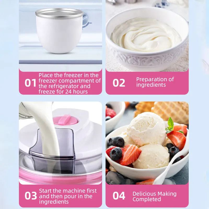 Ice Cream Maker,IL Mini Electric DIY Frozen Fruit Freezer Smoothie Blender Portable Automatic Ice Cream Machine Home Kitchen 6