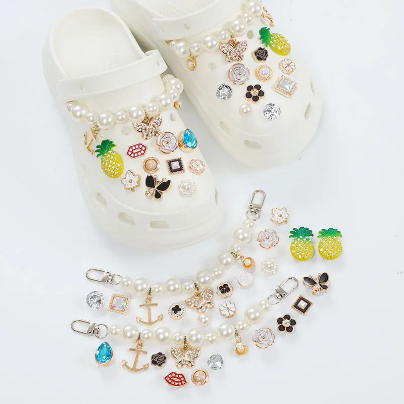 

DIY Pearl Rhinestone Croc Charms Luxury Croc Decorations Sandals Shoes Accessory Set Metal Slippers Adornment Jeweled Charms