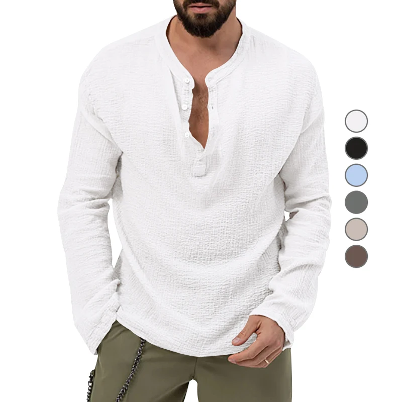 

2023 Explosive Men's Long-sleeved Shirt Europe And The United States Casual Solid Color Loose Shirt Buckle Trend Men's Clothing