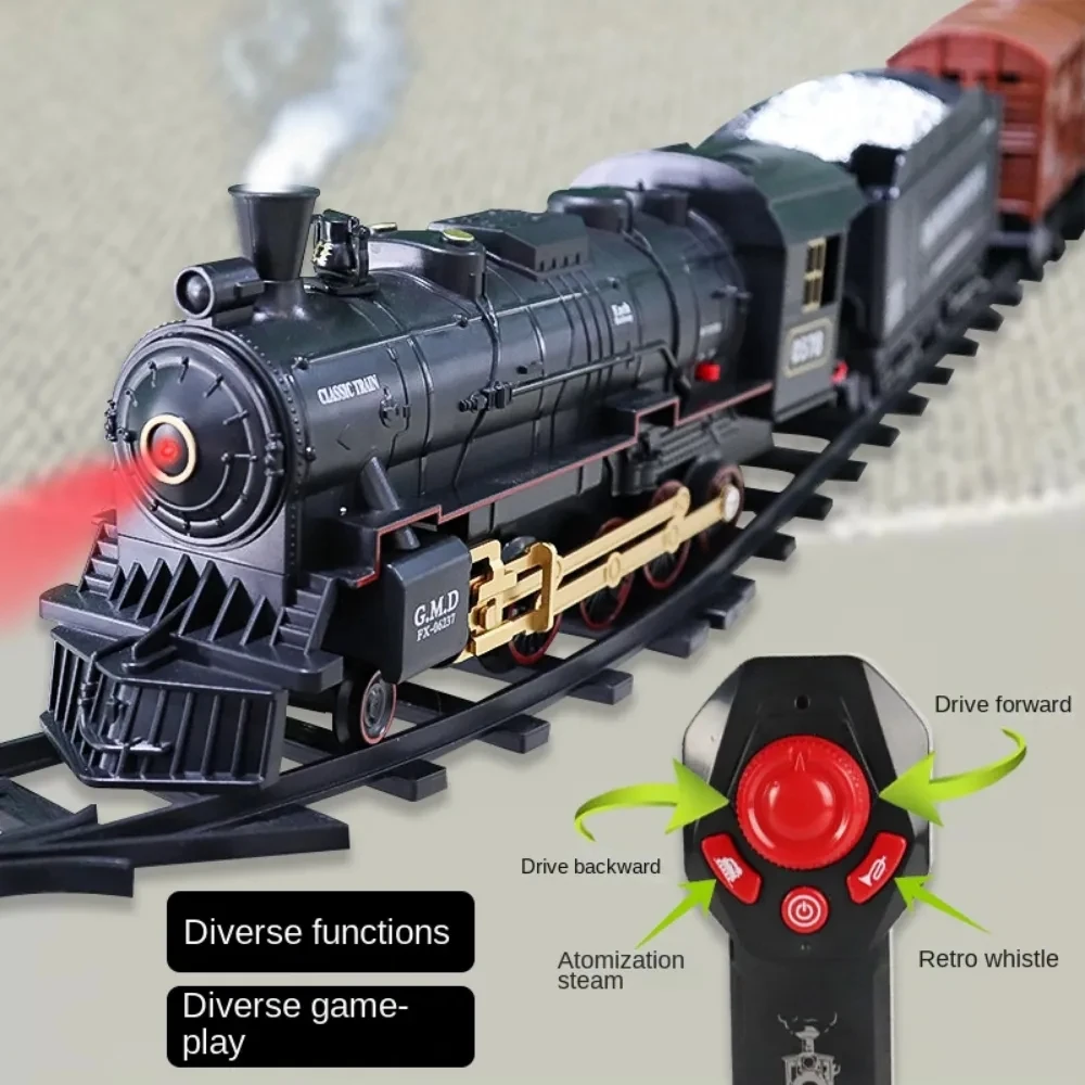 Simulation Train Remote Control Retro Steam Electric Stepless Speed Control Remote Smoking Train Children's Toys