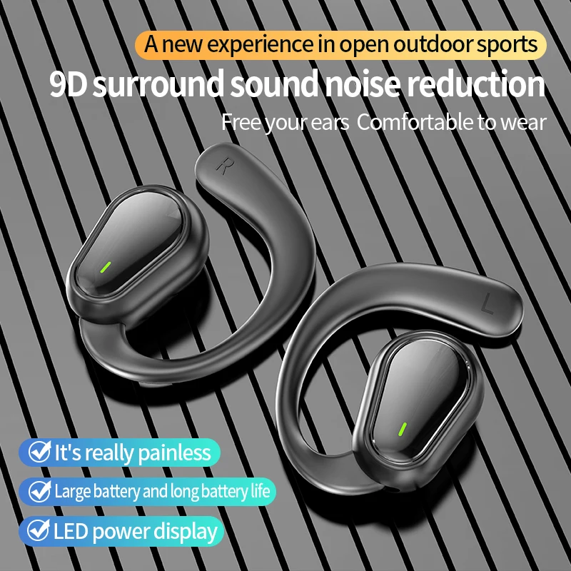 Sport Open Wireless Earhook Headphones OWS Bluetooth Earphones HiFi Stereo Headset Noise Reduction Earbuds with Mic HD Voice