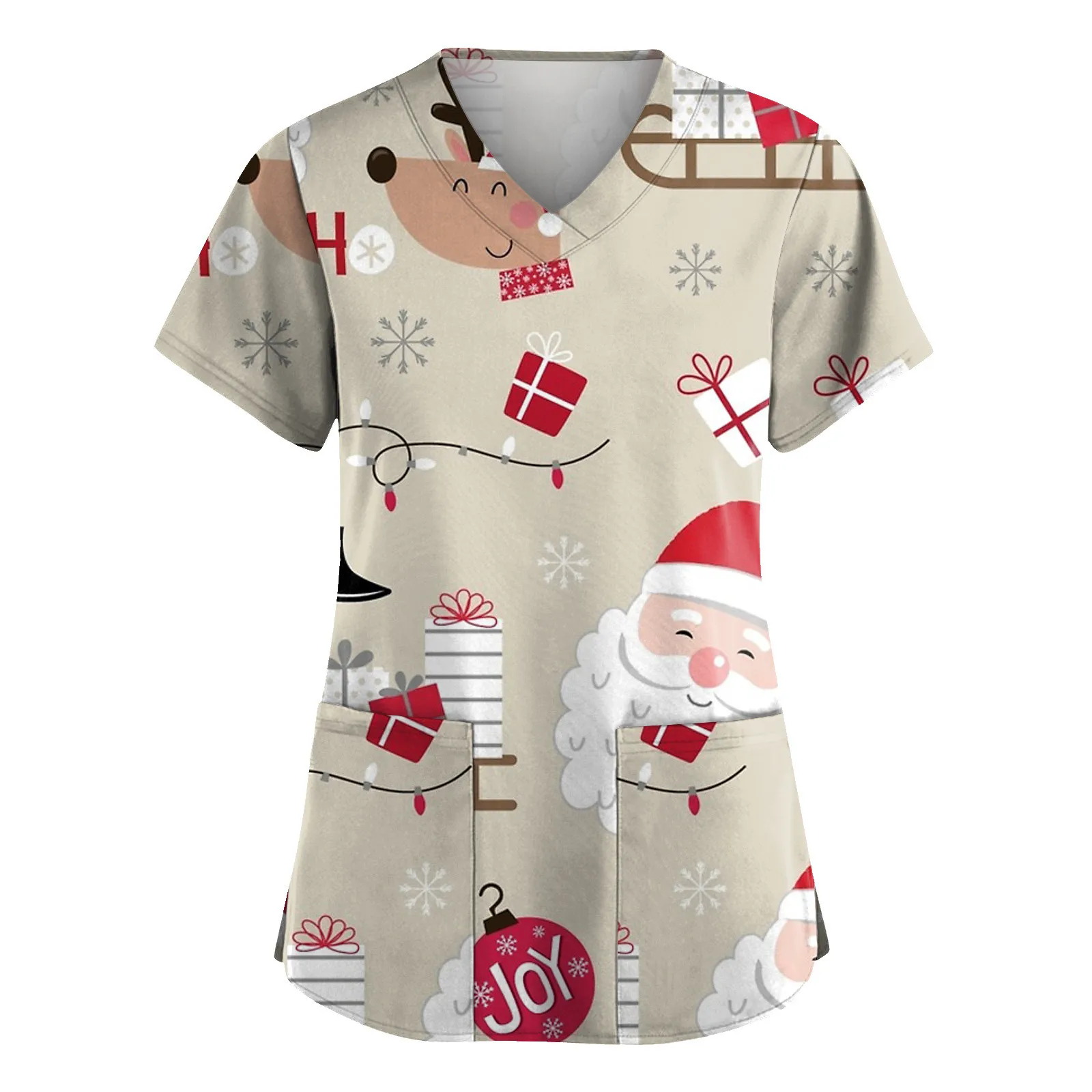 Nurse Uniforms Women Merry Christmas Print Short Sleeve V-neck Scrubs Working Medical Blouse Overalls Uniforms Medical Nursing