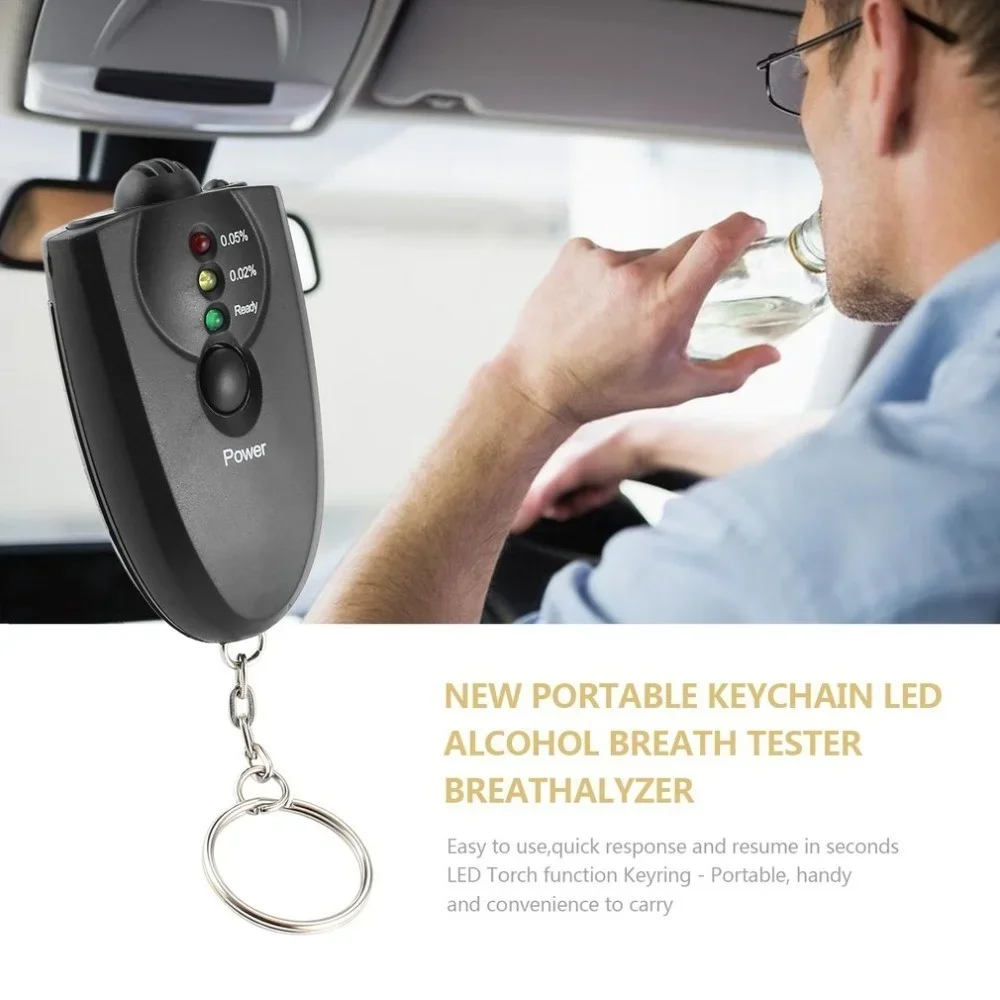 1PCs Mini Key Chain Alcohol Meter Analyzer Portable Keychain Red Light LED Flashlight Breath Tester Breathalyzer