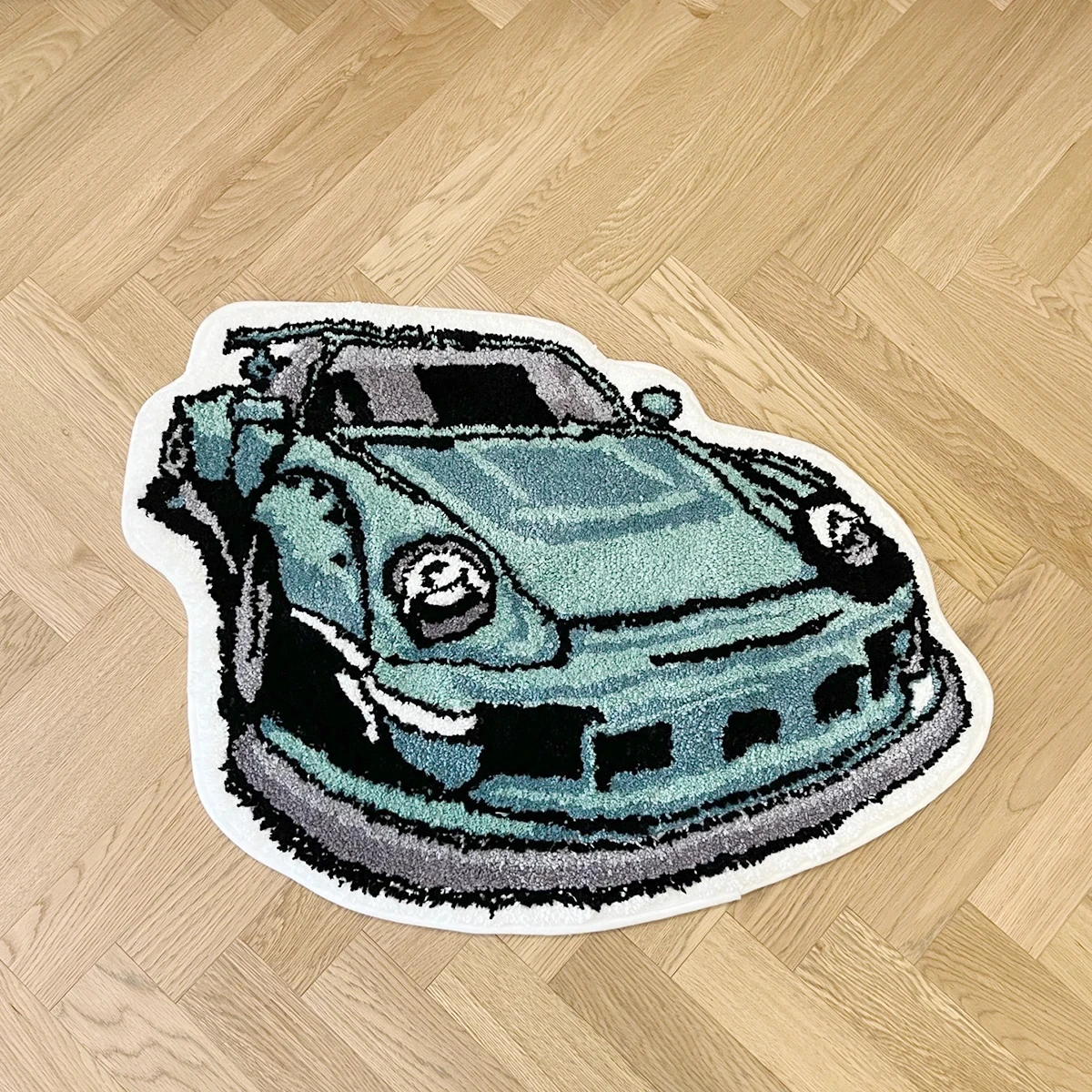 Green Enthusiast Racing Car Flocking Rug