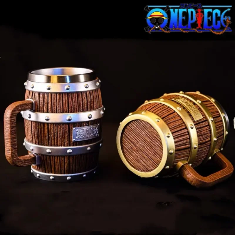 One Piece Figure Ace Rufy Sabo Wine Barrel Cup Cheers Series Gold Silver Ornament Doll Pvc Action Models Cool Collection Gifts
