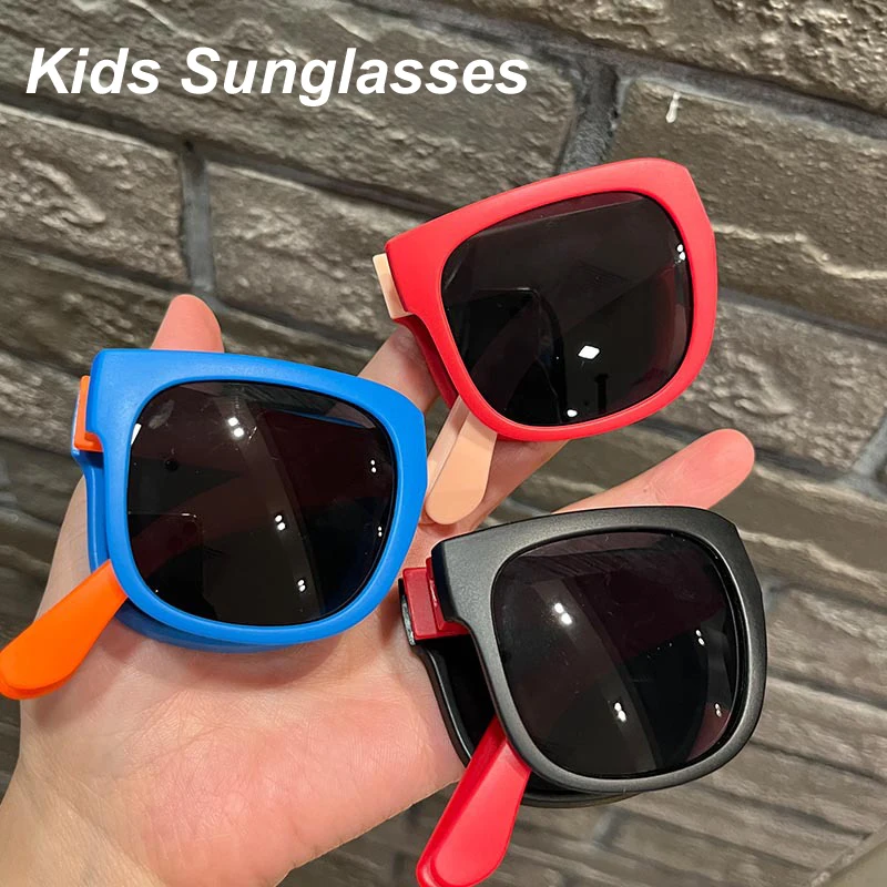 Kids Sunglasses for Boy Girl Folding Sunglasses Brand Design Square Glasses Children Eyewear Sun Shades Outdoor_voghion.com