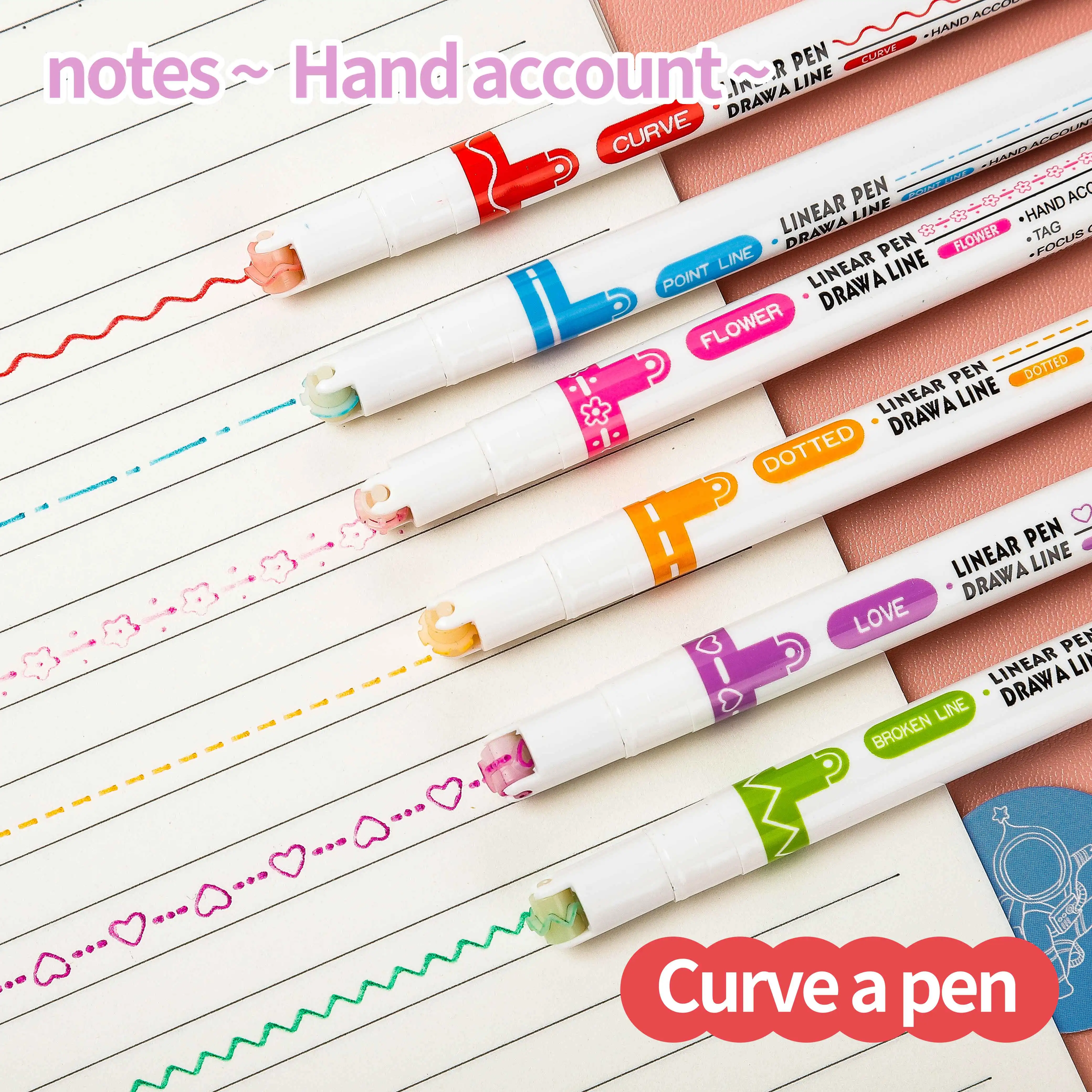 

Funny Double Line Pattern Outline Marker Pen Hand Copy Account Multi-colored Curve Pen Quick Dry Mark Notes Painting Highlighter