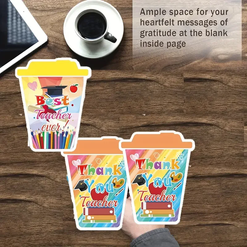 20 Set Funny Thank You Coffee Cup Themed Greeting Cards with Envelopes End Graduation Teacher Appreciation Cards