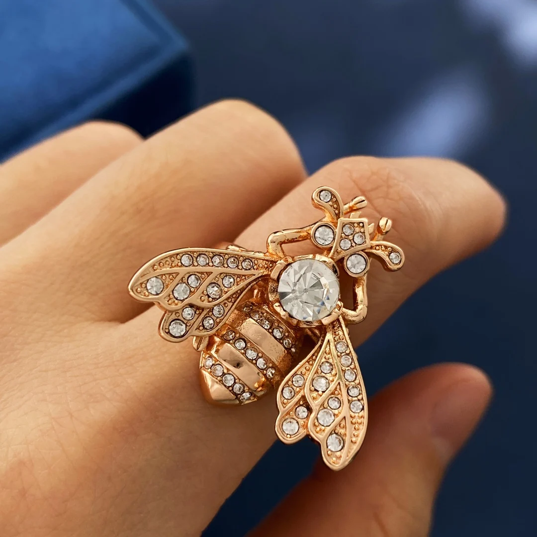 

New Style Versatile Retro High Female Micro Set Zirconium Bee Opening Adjustable Ring