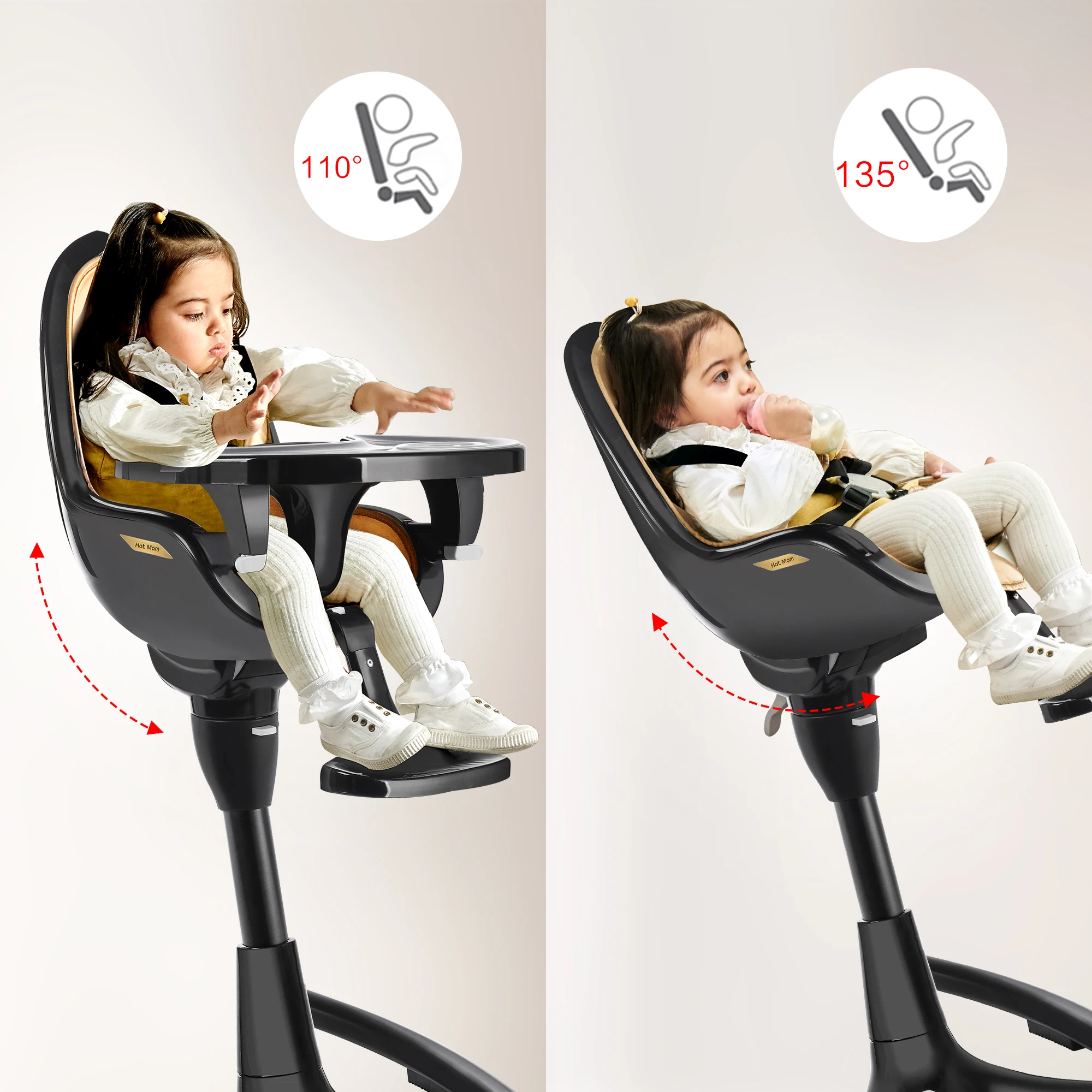 Hot Mom 360° silla giratoria para bebés, silla ajustable de altura y  ángulo, con reposapiés, bandeja extraíble, cojín de cuero Pu - AliExpress