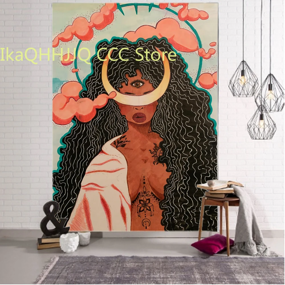 

Nordic girl illustration decorative tapestry mandala bohemian tapestry art deco blanket curtains hanging at home bedroom living