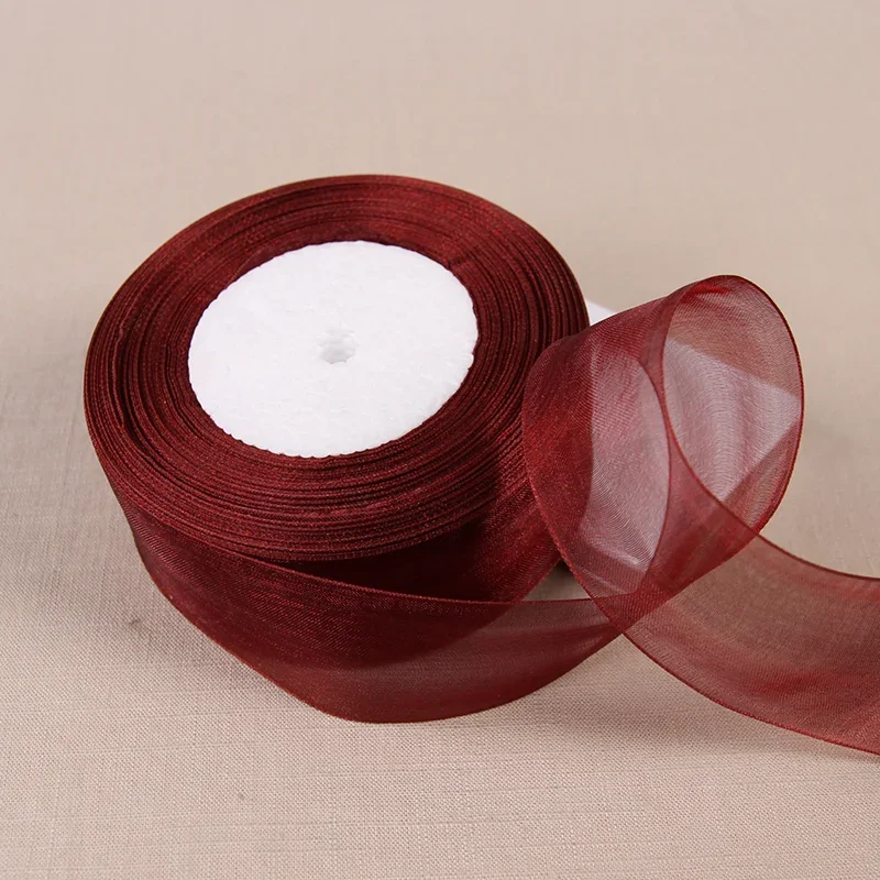 Burgundy Transparent Organza Ribbon for DIY Crafts and Decorations