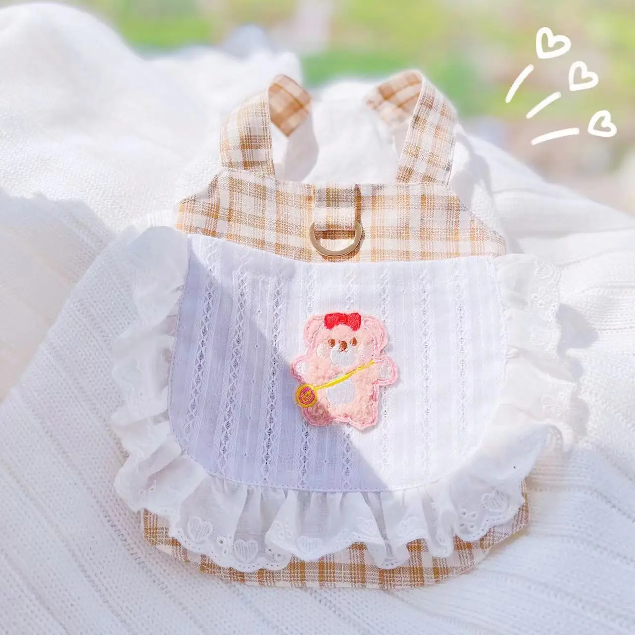 Pet Maid Skirt Cute Chest Strap Small Dog Cat Harness Sweet Plaid