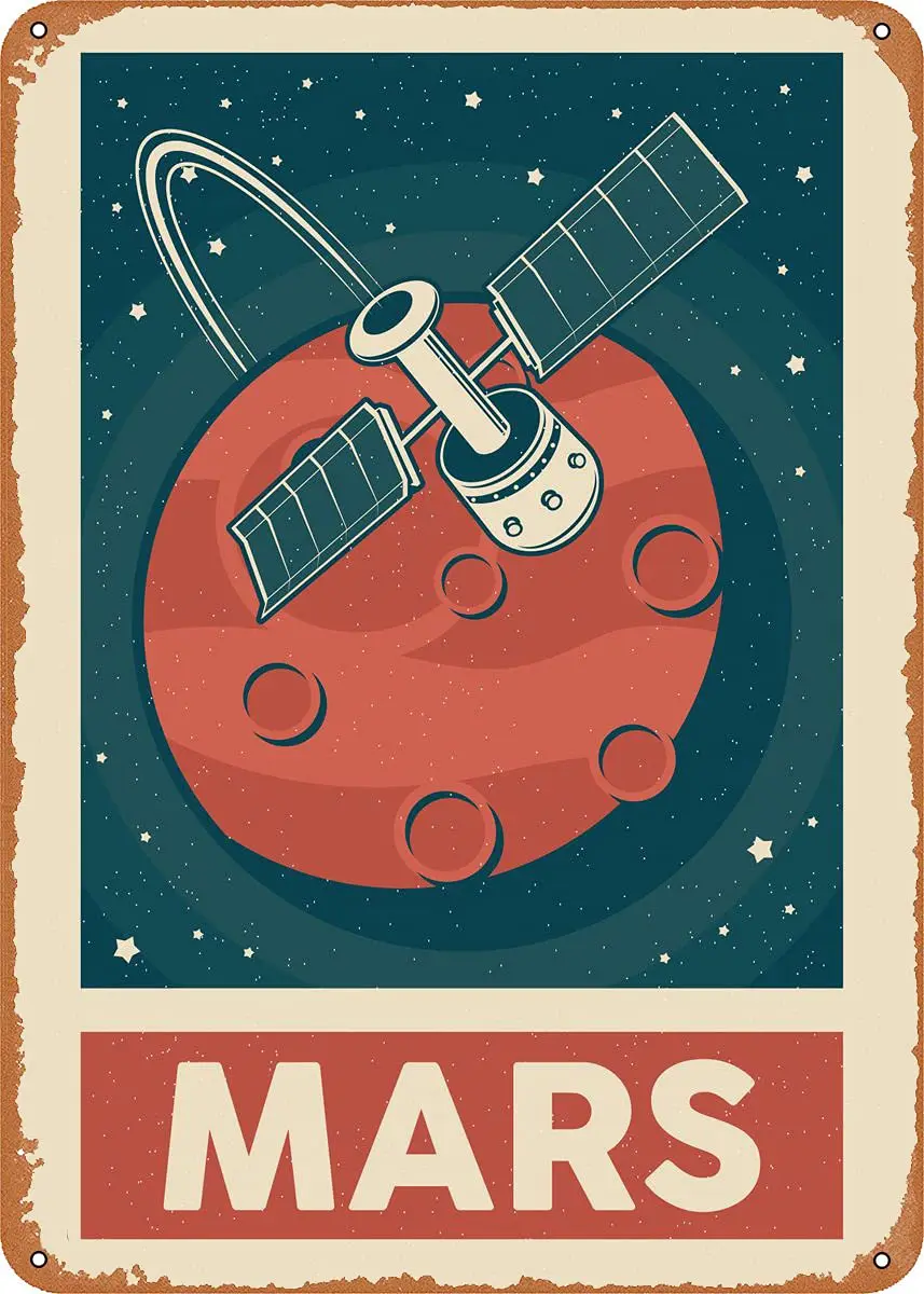 

Planet Mars Retro Space Metal Tin Sign Retro Wall Decor Vintage Art Print Poste Great Gift for Space Fans 8 x 12 inch