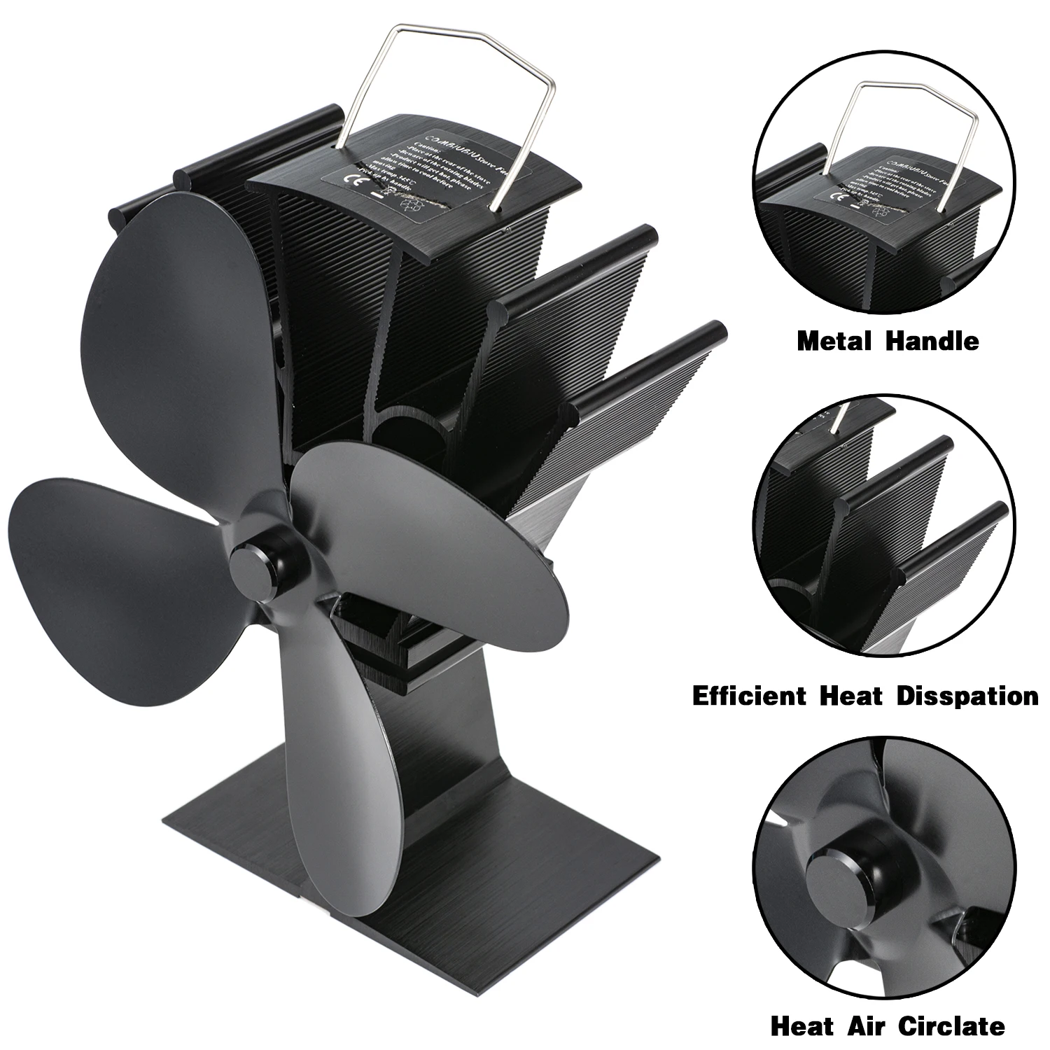 Stove Fan 4 Blade Heat Powered Log Wood Burner Eco Friendly Quiet Fireplace Fan Winter Warm Home Efficient Heat Distribution