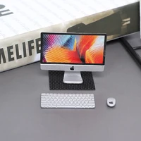 1Set 1/12 Scale Mini Computer + Mouse + Keyboard Book Stationery Model for Miniature Dollhouse Study Room Furniture Accessories 1