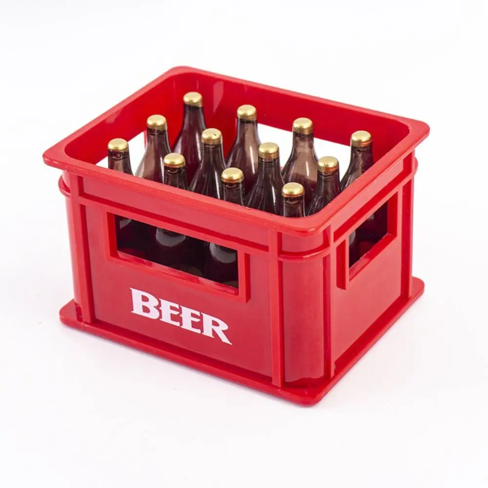 1Set 1:12 Mini Dollhouse Beer Resin Frame Storage Basket With 12 Bottles Simulation Drink Beer Model DIY Doll Accessories 3