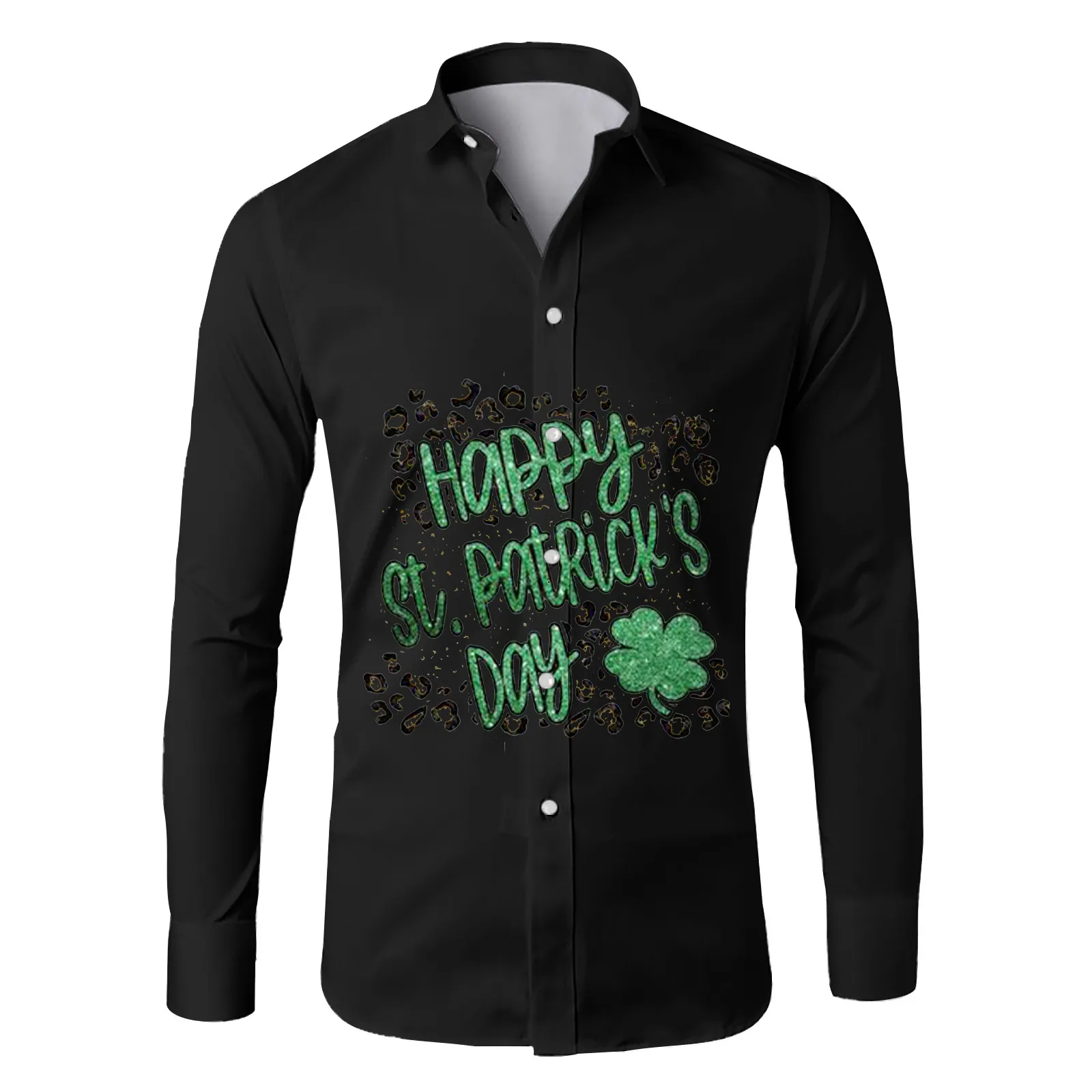 

St-Patrick-Day letter print shirts Men's Blouses Irish-National-Day shirt long-Sleeve Tops lapel Hombre Green Clover camisas