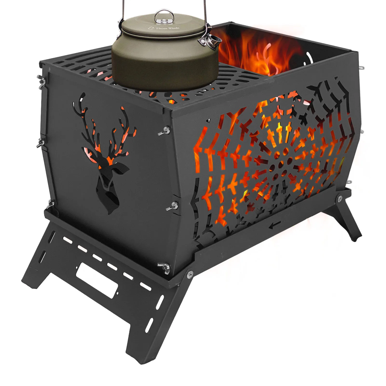 

Camping Wood Stove Folding Backpacking Camp Stove Heating Burner Portable Thickened Outdoor Furnace With Grill For Travel Picnic