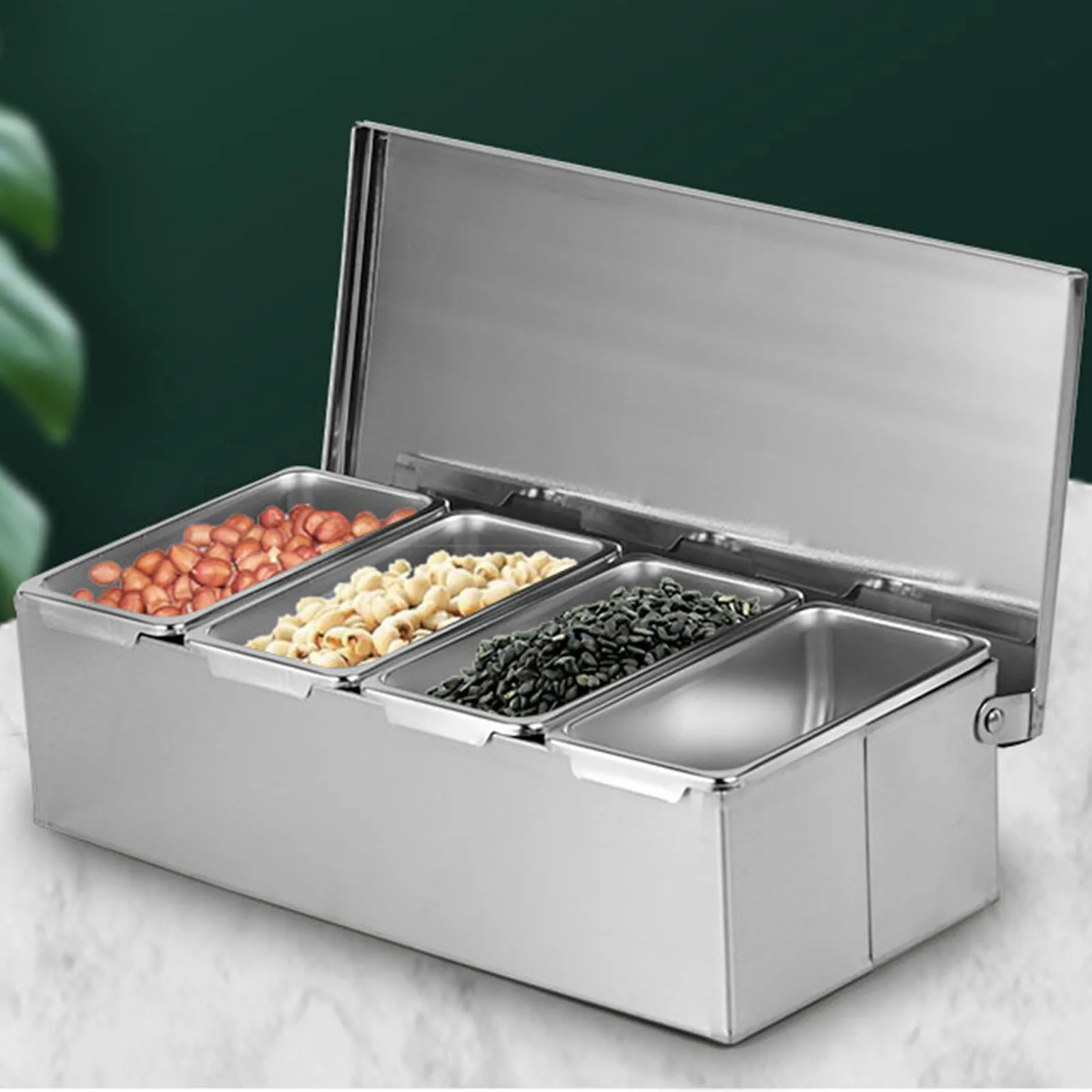 Seasoning Box with Cover Stainless Steel Seasoning Box 4 Compartment Trays Large Capacity Storage Seasoning Case for Kitchen