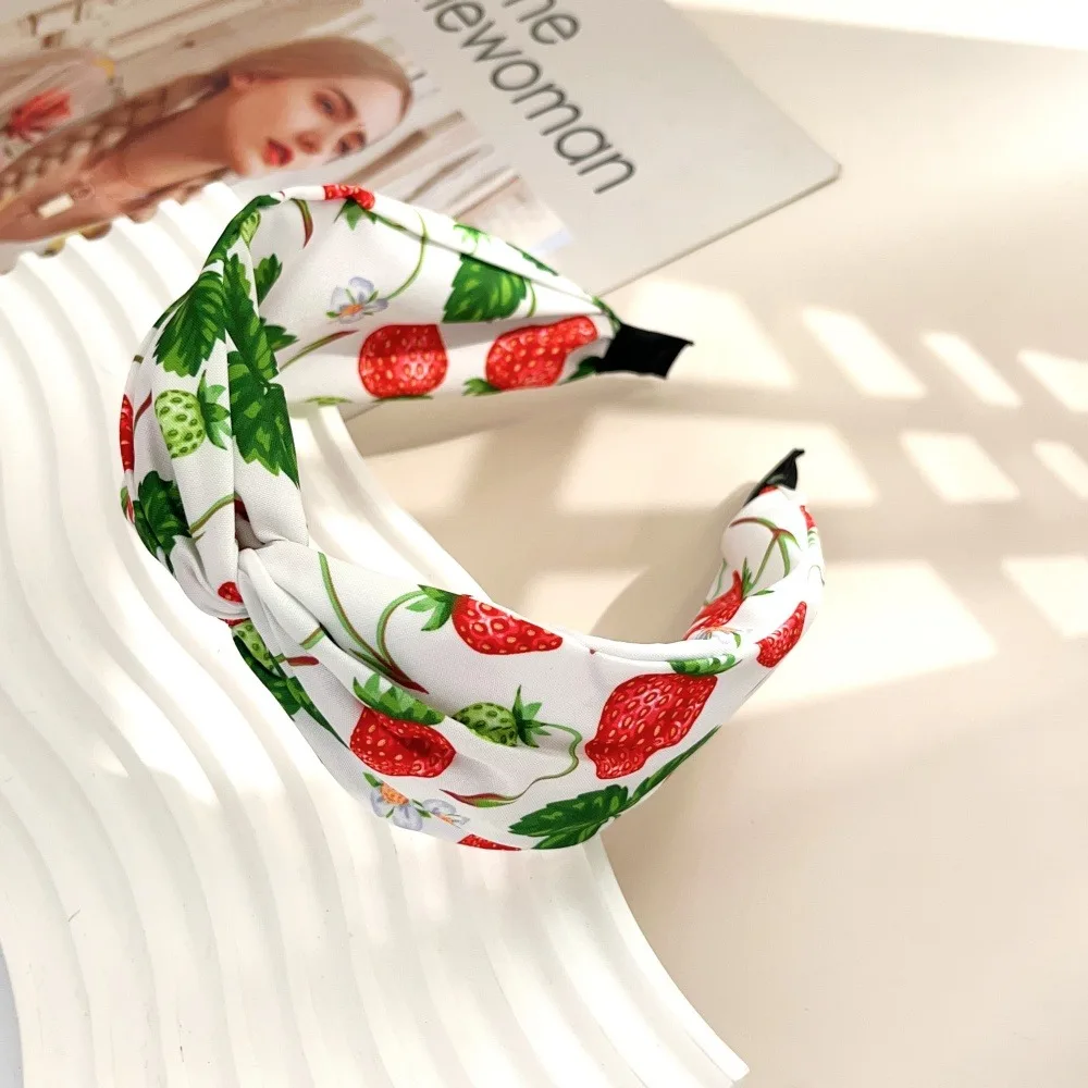 Koreanischen Stil Süße Frucht Erdbeere Kirsche Drucken Haarbänder für Frauen Mädchen Ohr Kreuz Breite Weiche Lünette Haar Hoop Sommer Zubehör – Detail 16