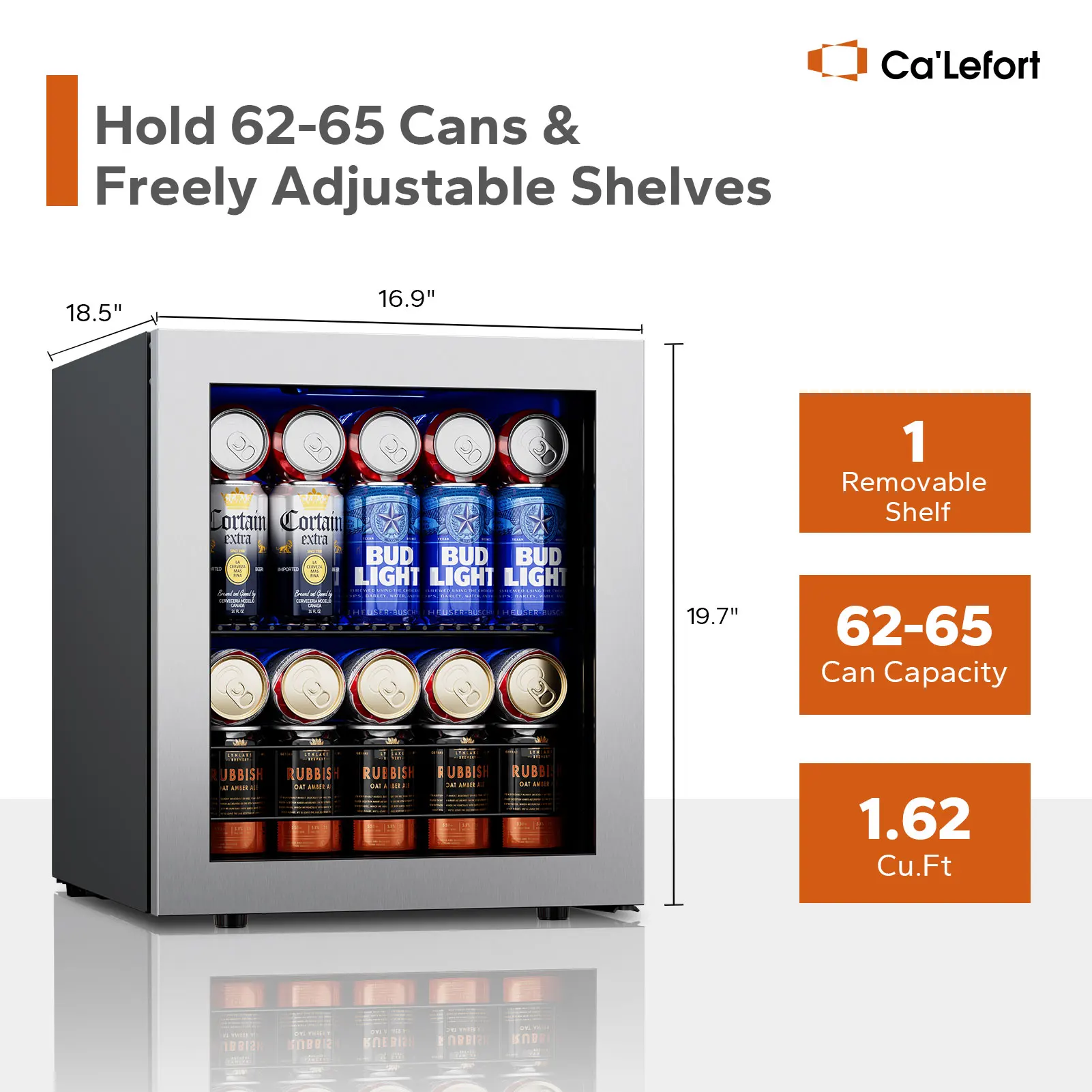 Ca&rsquo;Lefort 65 Can Beverage Refrigerator-Compact Mini Fridge with Glass Door, Perfect Beverage Cooler for Bedroom or Kitchen