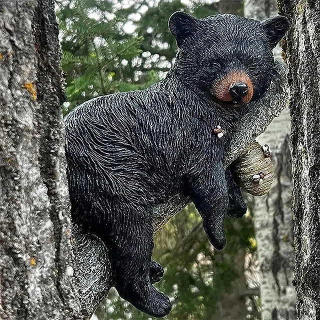Black bear cub, home decoration, garden branch animal decoration, resin craft ornament, outdoor garden tree trunk black bear.